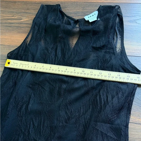 Y2K DKNY Black Sleeveless Midi Dress with Sheer Yoke - Picture 8 of 9